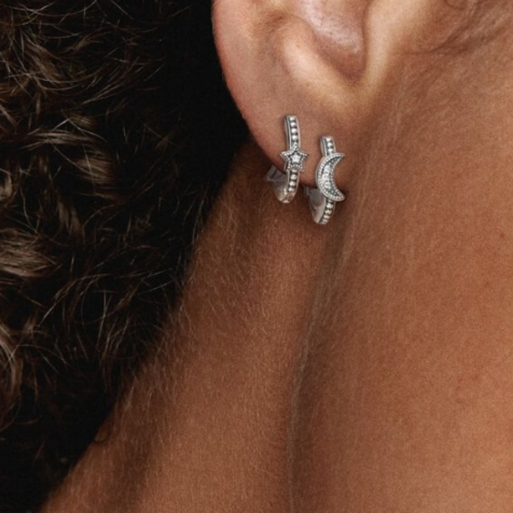 Pandora new never worn Crescent Moon & Stars Beaded Hoop Earrings